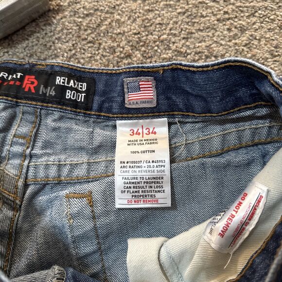 Ariat Jeans Mens 34x34 Blue Denim FR M4 Low Rise Boot Cut Workwear Flame Resist - Picture 7 of 11